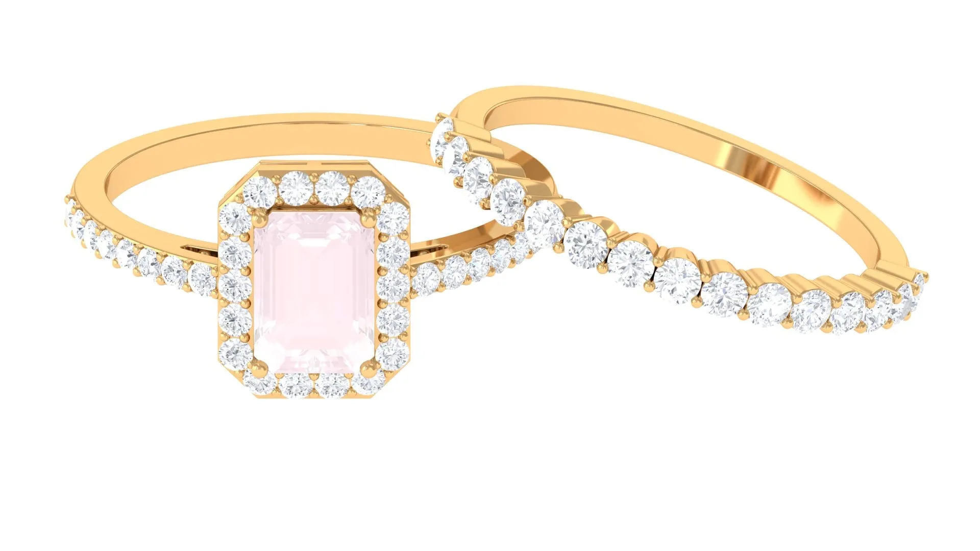 Real Rose Quartz and Moissanite Stackable Ring Set