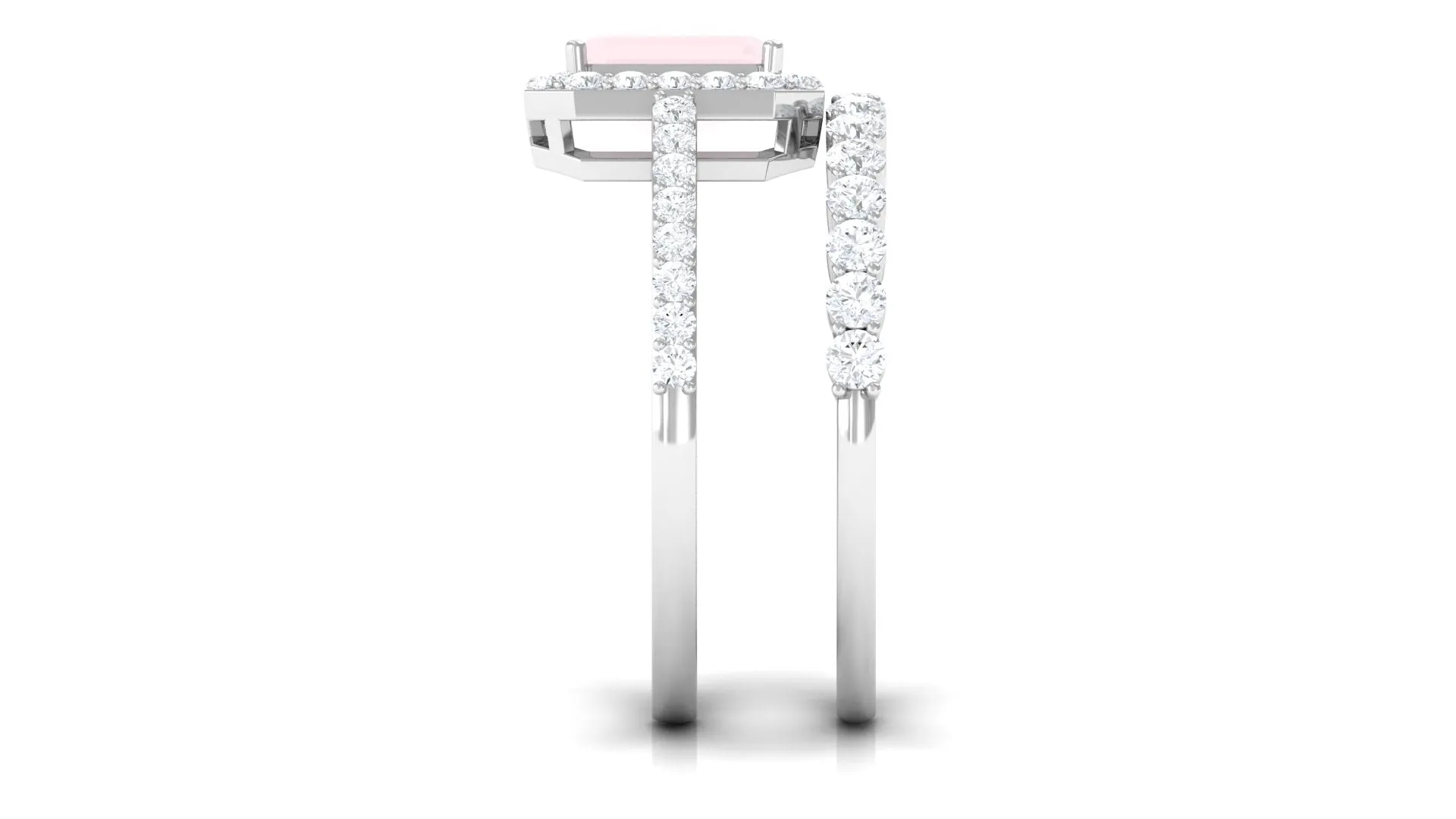 Real Rose Quartz and Moissanite Stackable Ring Set