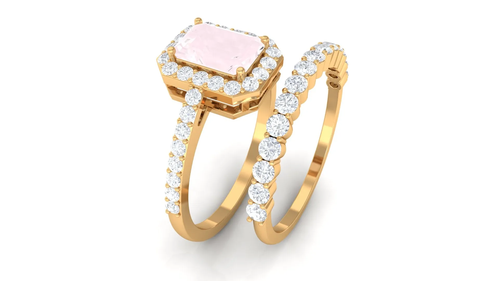 Real Rose Quartz and Moissanite Stackable Ring Set