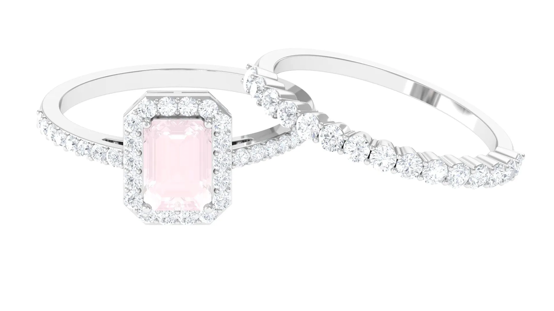 Real Rose Quartz and Moissanite Stackable Ring Set