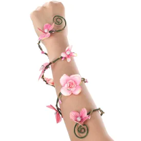 Renaissance Fairy Flower Arm Wrap - 1PC Elven Bracelet with Pink Flower Woodland Poison Ivy Accessories Fairy Costume Fantasy Halloween 2024 Renfaire Christmas Cosplay Accessories for Adult Women