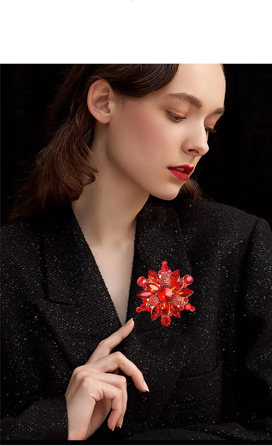 Rhinestone Flower Brooch - Red/Yellow/Blue/Green Crystal - Big Large Wedding Ball Birthday Party Elegant Clothing Hat Bag Accessories Jewelry for Women