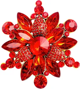 Rhinestone Flower Brooch - Red/Yellow/Blue/Green Crystal - Big Large Wedding Ball Birthday Party Elegant Clothing Hat Bag Accessories Jewelry for Women