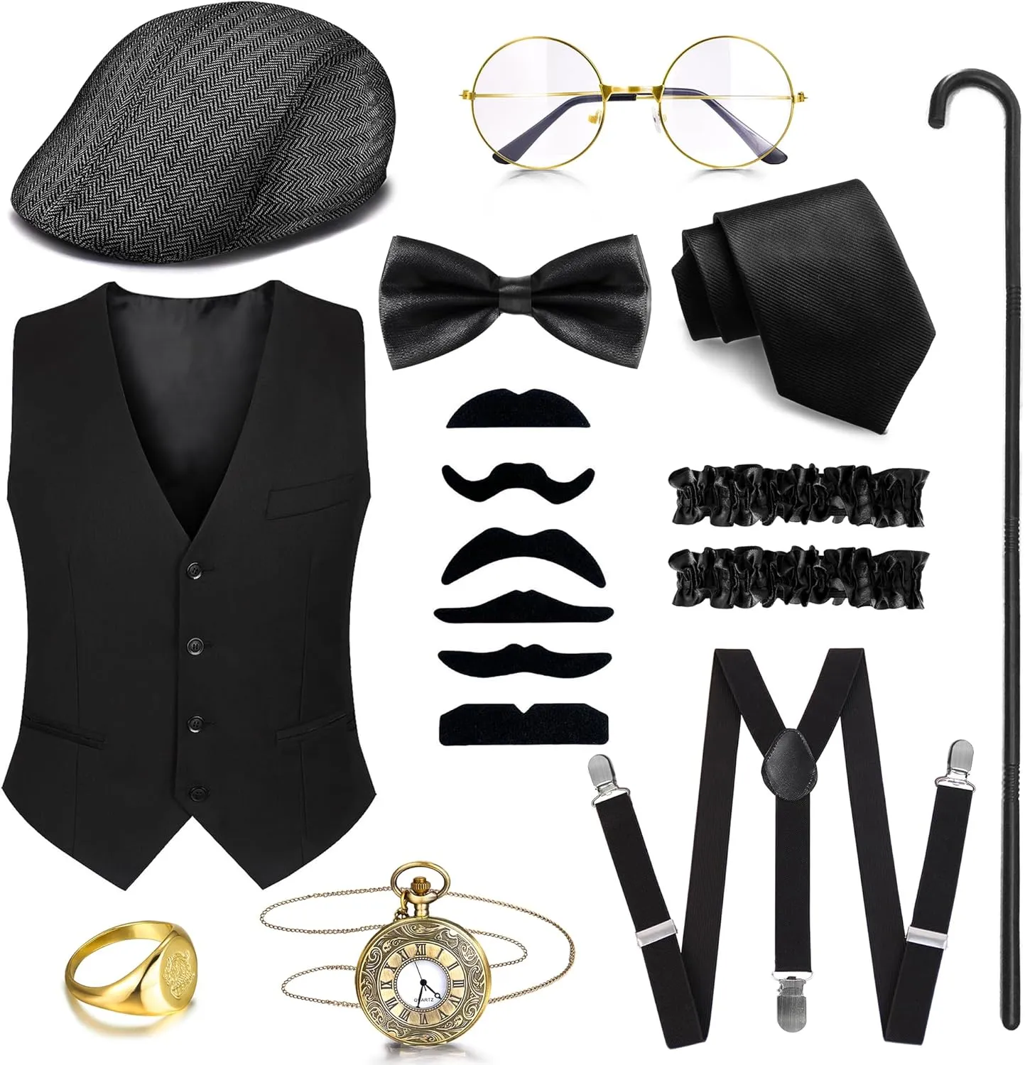 RIOSO 1920s Mens Costume Gatsby Gangster Costume Accessories Set Roaring 20s Outfit for Men