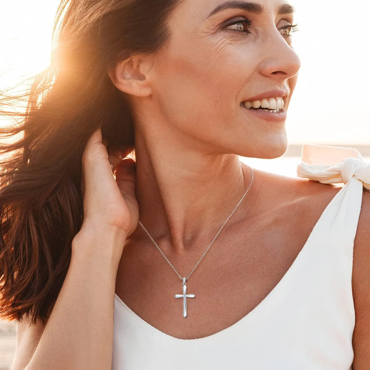 Rnivida 925 Sterling Silver Cross Pendant Necklace, Simple Cross Jewelry Gift for Women