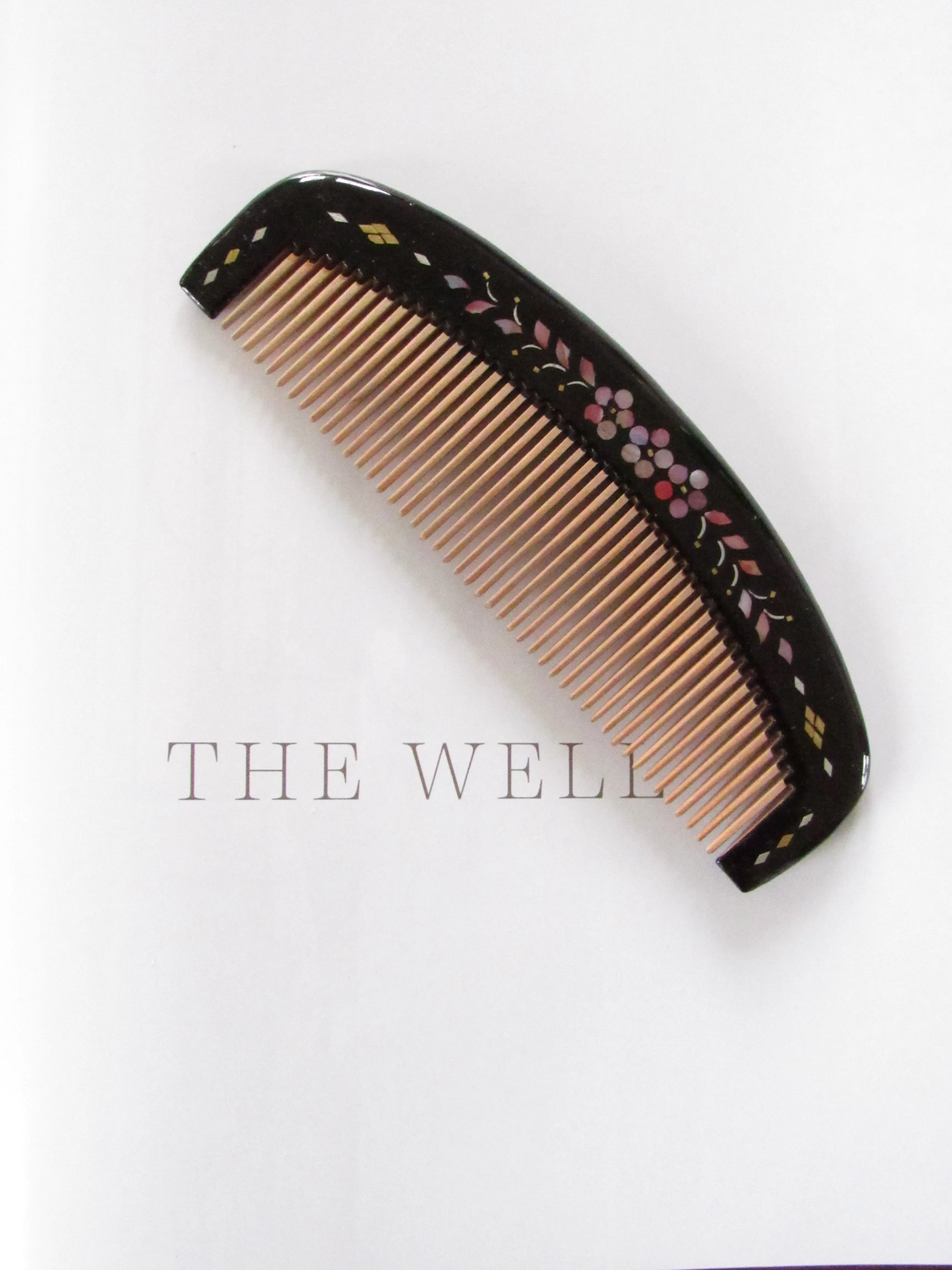 Sakura Black Lacquer Hair Comb 9"