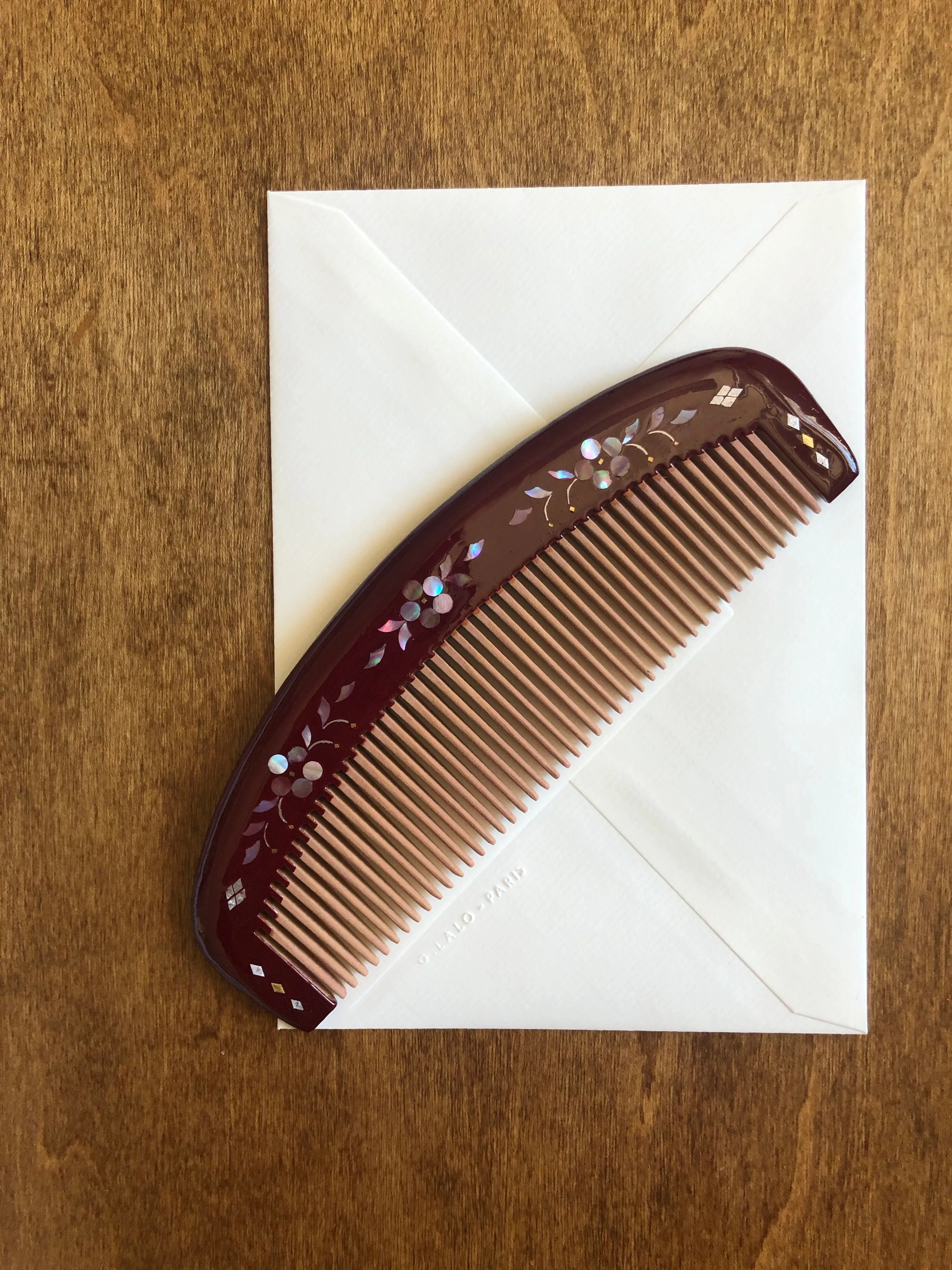 Sakura burgundy Lacquer Hair Comb 9"
