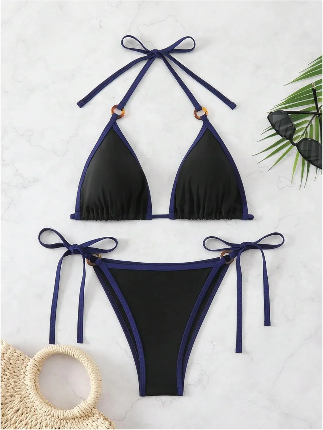 SHENHE Women's Sexy Bikini Sets Ring Triangle Tie Bathing Suits 2 Piece Swimsuits