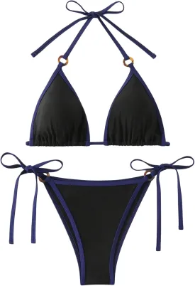 SHENHE Women's Sexy Bikini Sets Ring Triangle Tie Bathing Suits 2 Piece Swimsuits
