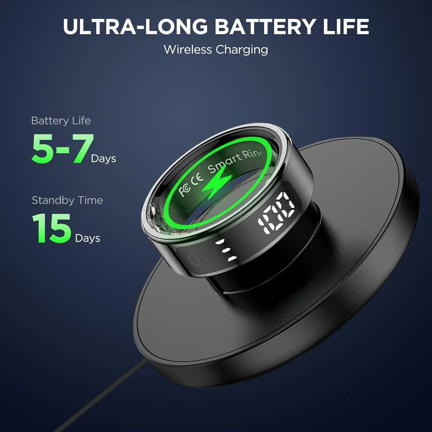 Smart Ring Health Tracker with Display Screen, Sleep Tracker with Heart Rate, Fitness Ring Step Tracker for Activity Monitoring/Steps/Calories,Wireless Charging, for iOS Android (Silver,10#)