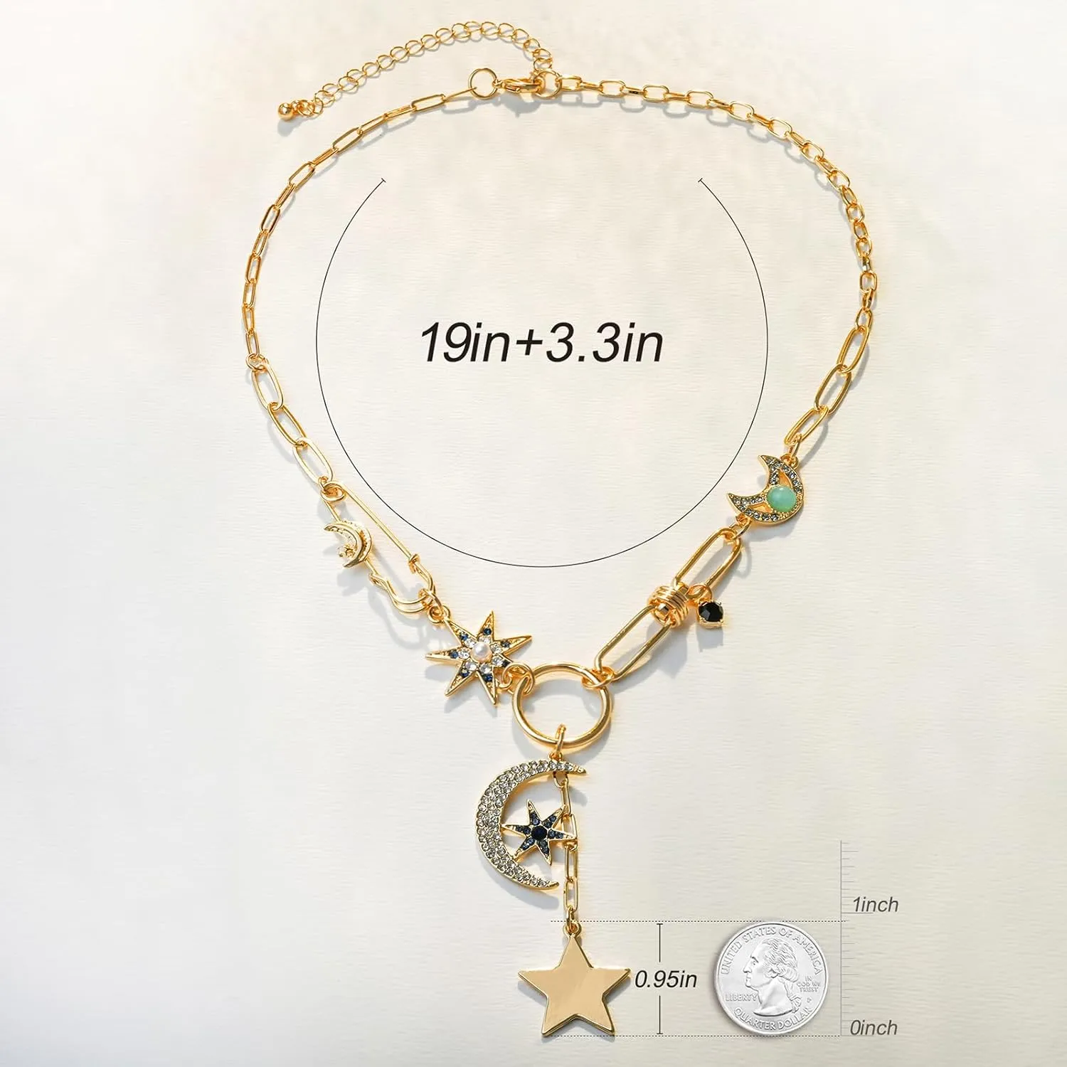 Sun Heart Necklace for Women 18K Gold Plated Heart Pendent Necklace Chunky Chain Choker Necklace Hip Hop Charm Necklace Unisex Necklace