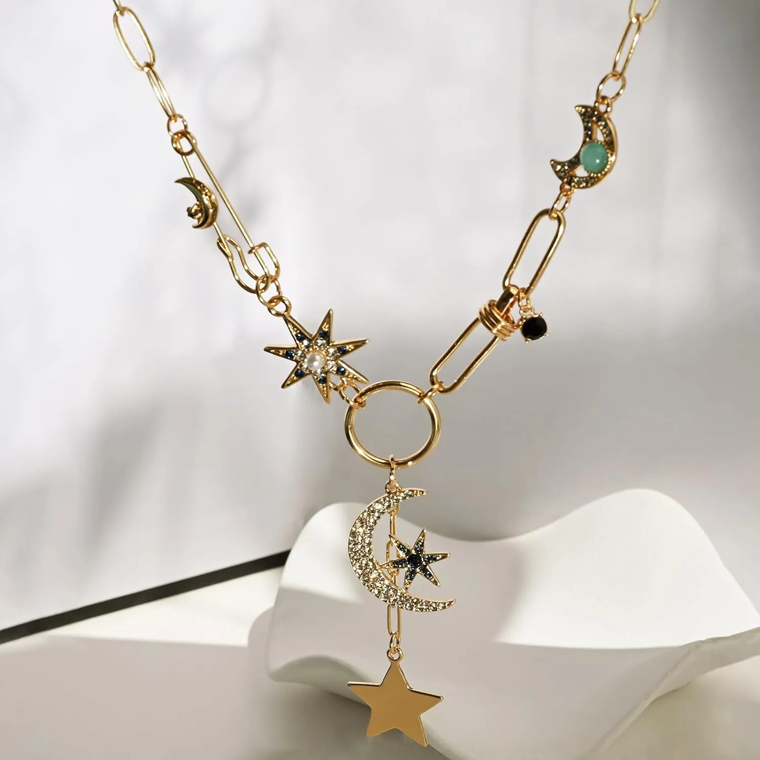 Sun Heart Necklace for Women 18K Gold Plated Heart Pendent Necklace Chunky Chain Choker Necklace Hip Hop Charm Necklace Unisex Necklace