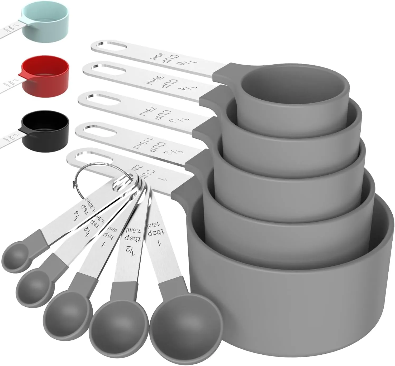 TILUCK Measuring Cups & Spoons Set, Stackable Cups and Spoons, Nesting Measure Cups with Stainless Steel Handle, Kitchen Gadgets for Cooking & Baking (Gray)