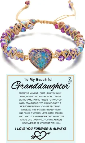 To My Granddaughter-Infinity Forever Love Heart Bracelet, Natural Emperor Stone Double Layer Purple Beaded Woven Wrap Bracelets Adjustable Mind Peace Gift Jewelry