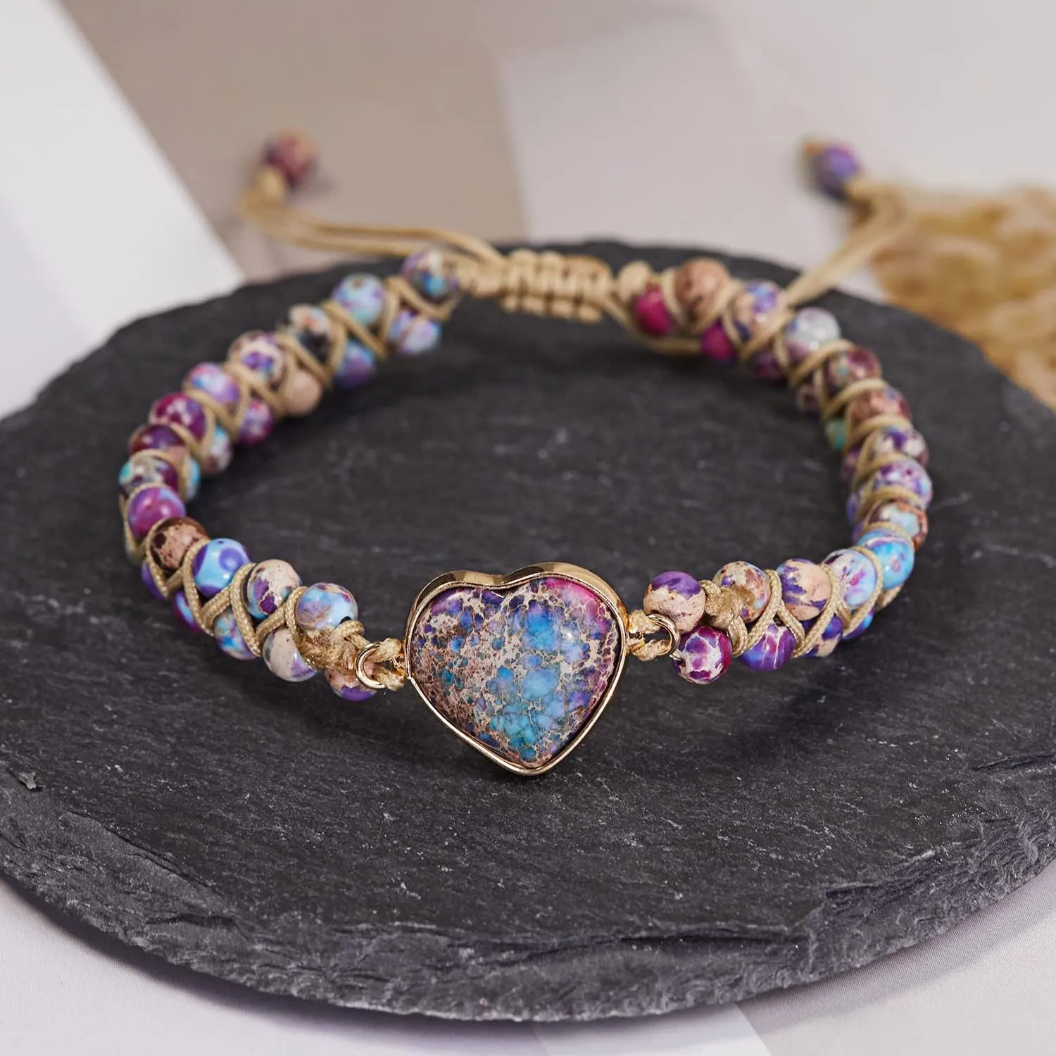 To My Granddaughter-Infinity Forever Love Heart Bracelet, Natural Emperor Stone Double Layer Purple Beaded Woven Wrap Bracelets Adjustable Mind Peace Gift Jewelry