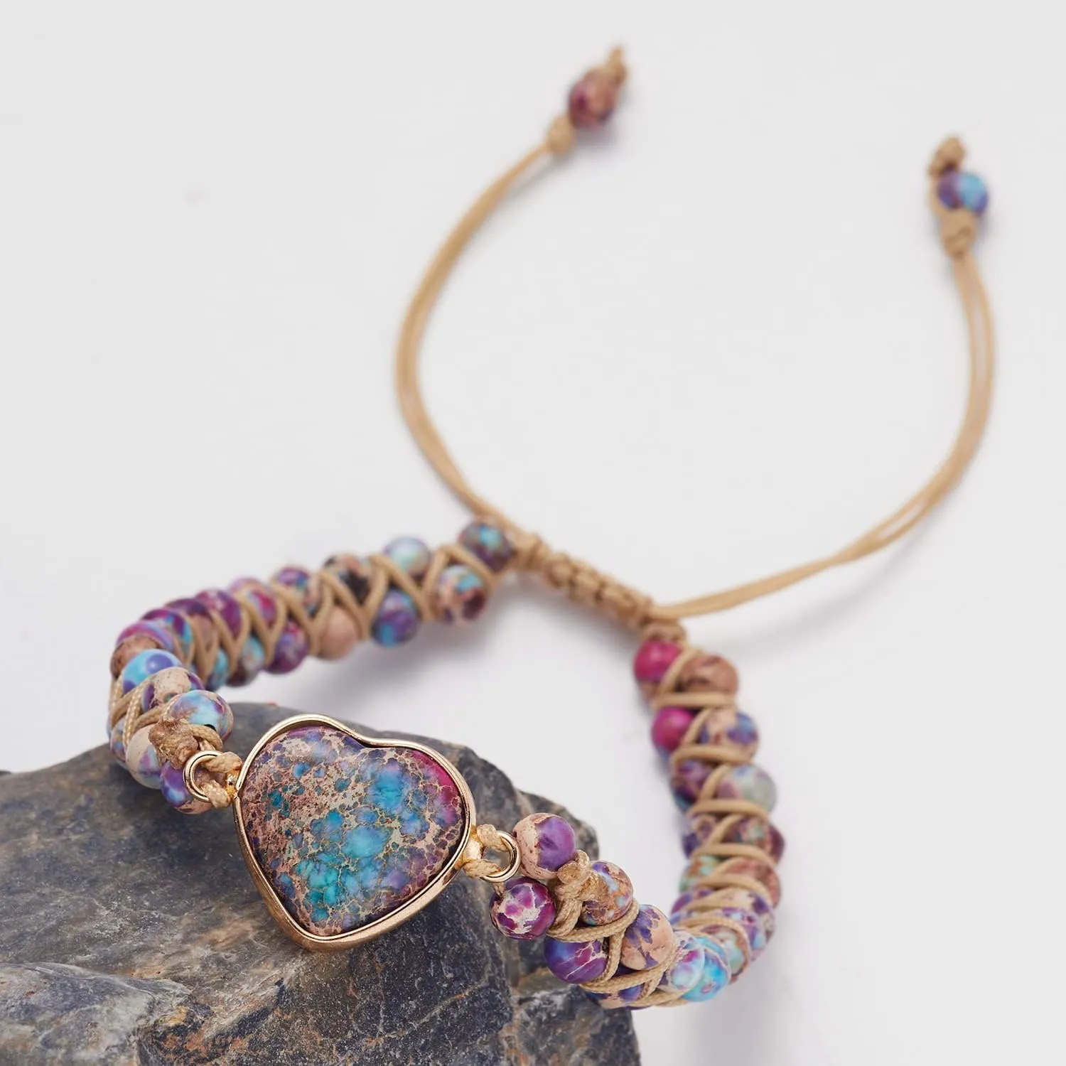 To My Granddaughter-Infinity Forever Love Heart Bracelet, Natural Emperor Stone Double Layer Purple Beaded Woven Wrap Bracelets Adjustable Mind Peace Gift Jewelry