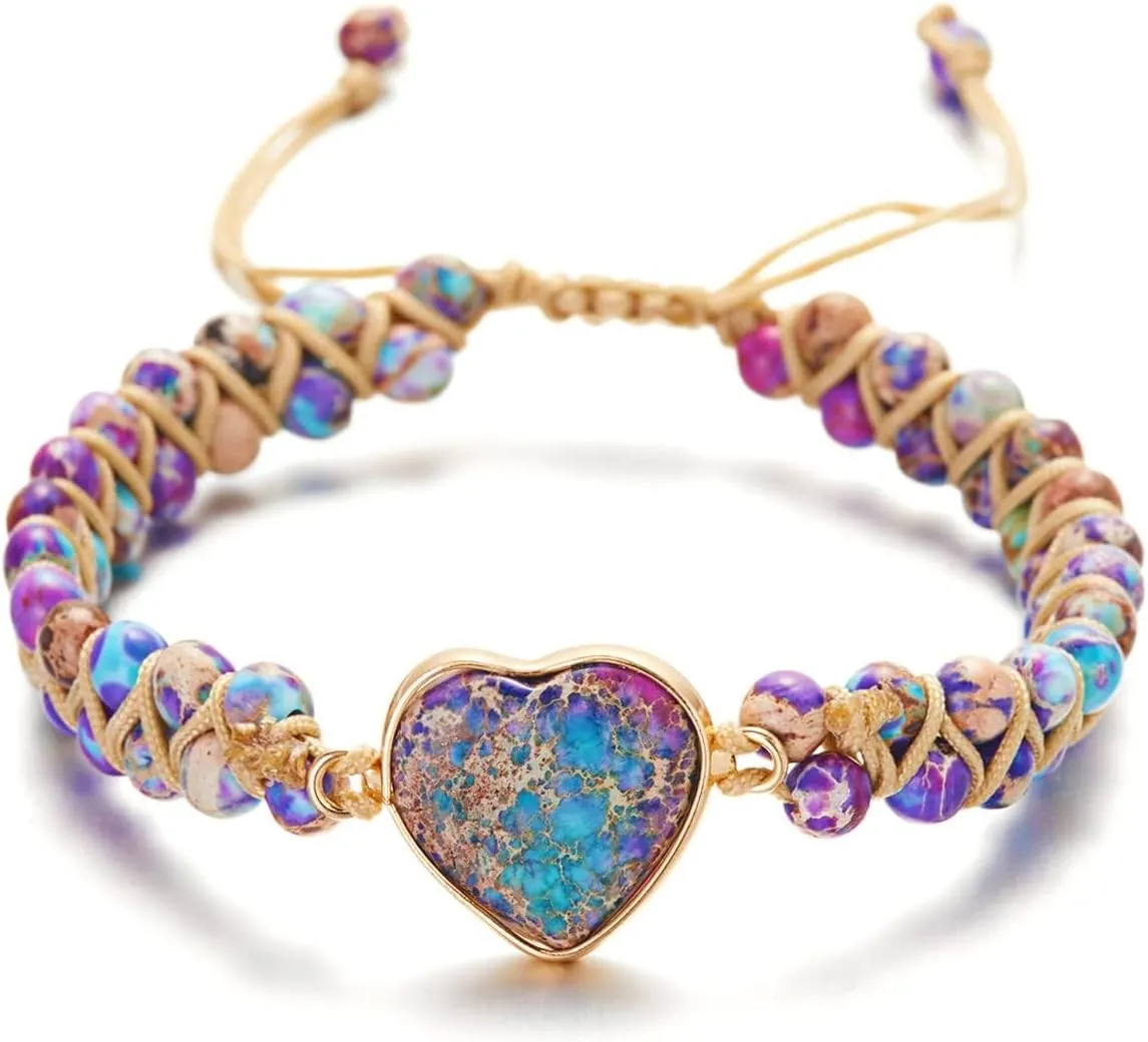 To My Granddaughter-Infinity Forever Love Heart Bracelet, Natural Emperor Stone Double Layer Purple Beaded Woven Wrap Bracelets Adjustable Mind Peace Gift Jewelry