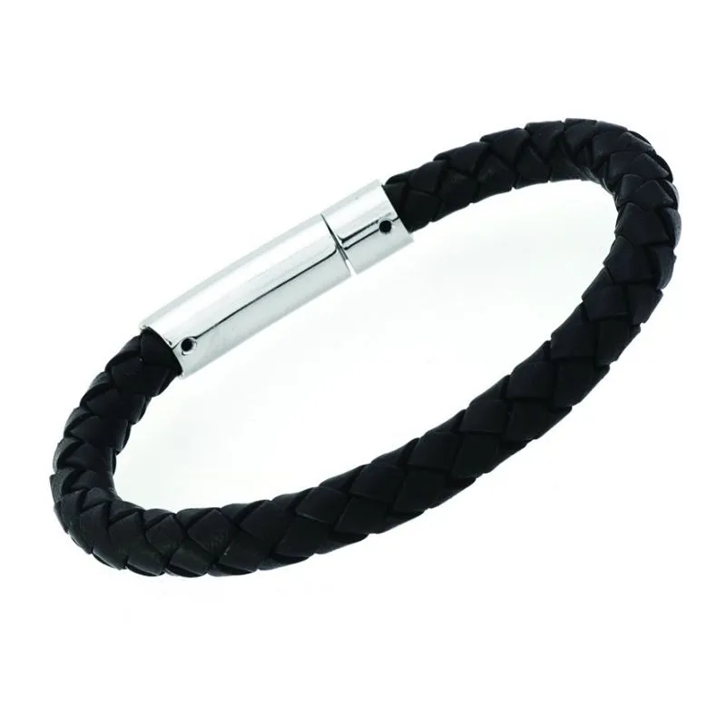 Unique Black Woven Leather Bracelet