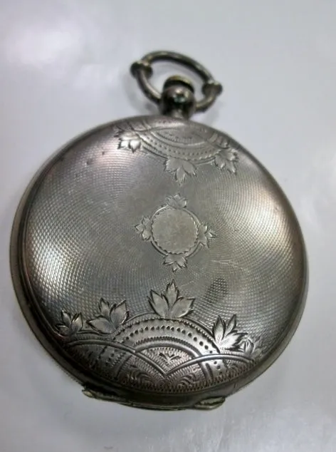 Vintage Antique 2" Old POCKET WATCH Locket Numbered SILVER Hand Painted ESTATE