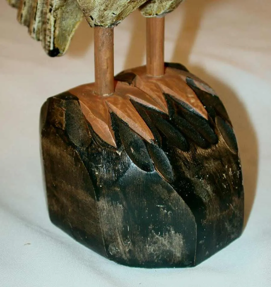 Vintage Hand Carved Polychrome Painted Wooden Primitive Standing Rooster Glass Eyes and Antiqued Surface Unknown Maker