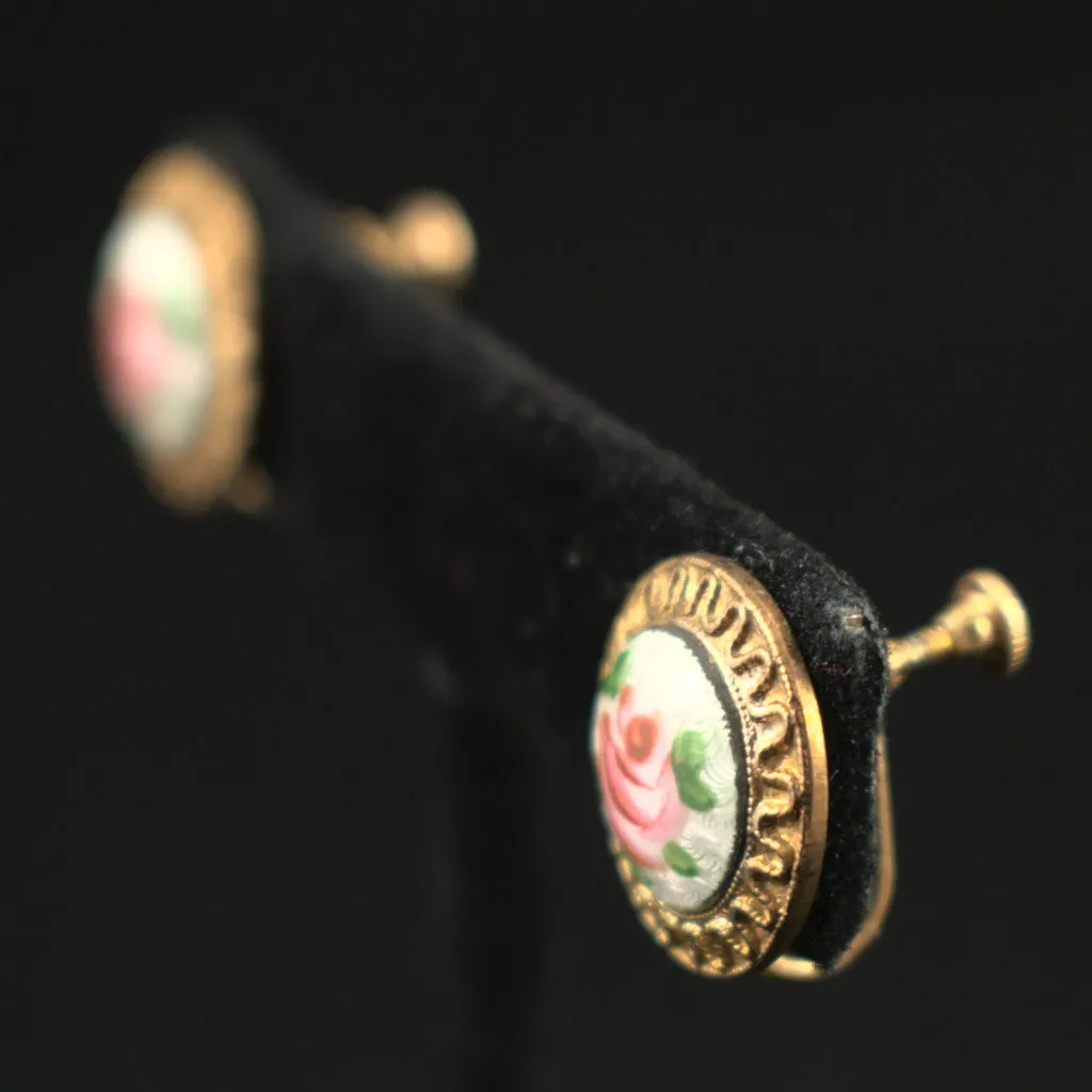 Vintage Rose Enamel Pin & Earring Set