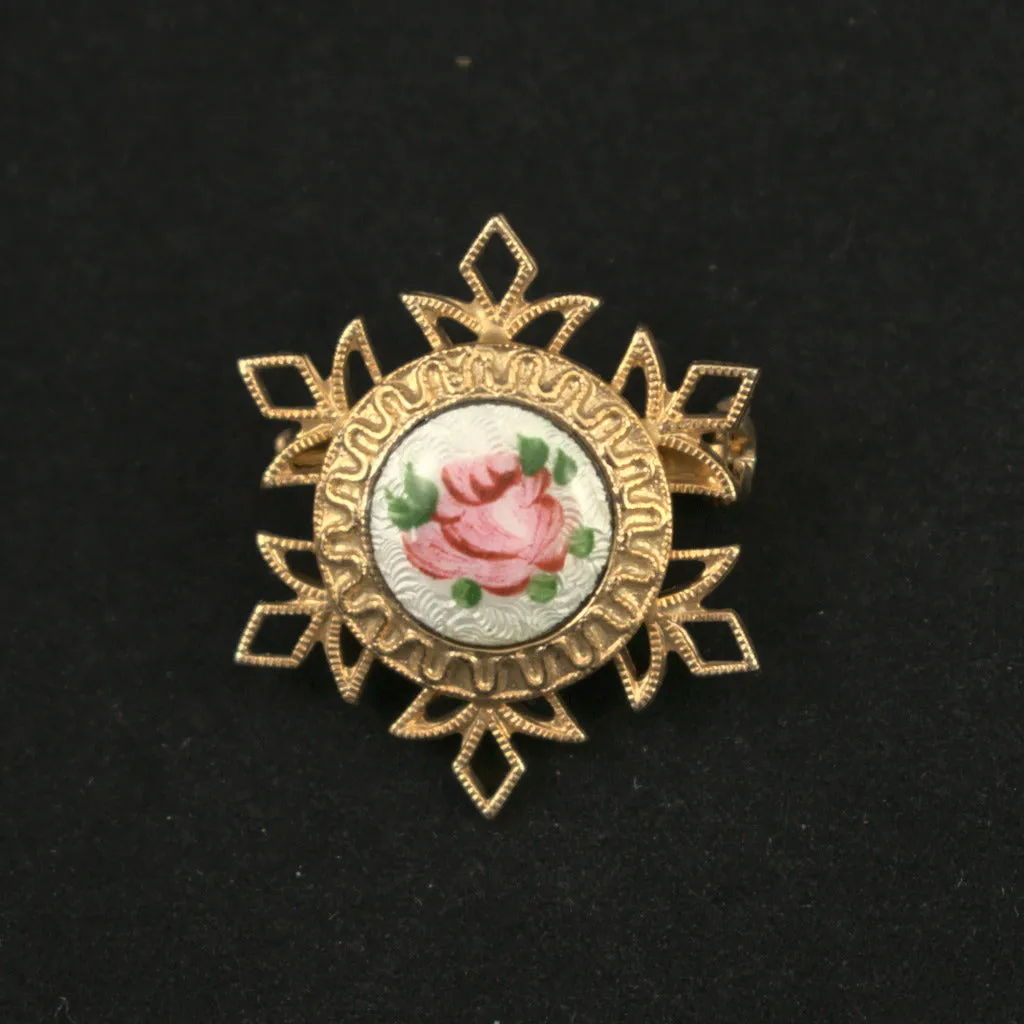Vintage Rose Enamel Pin & Earring Set