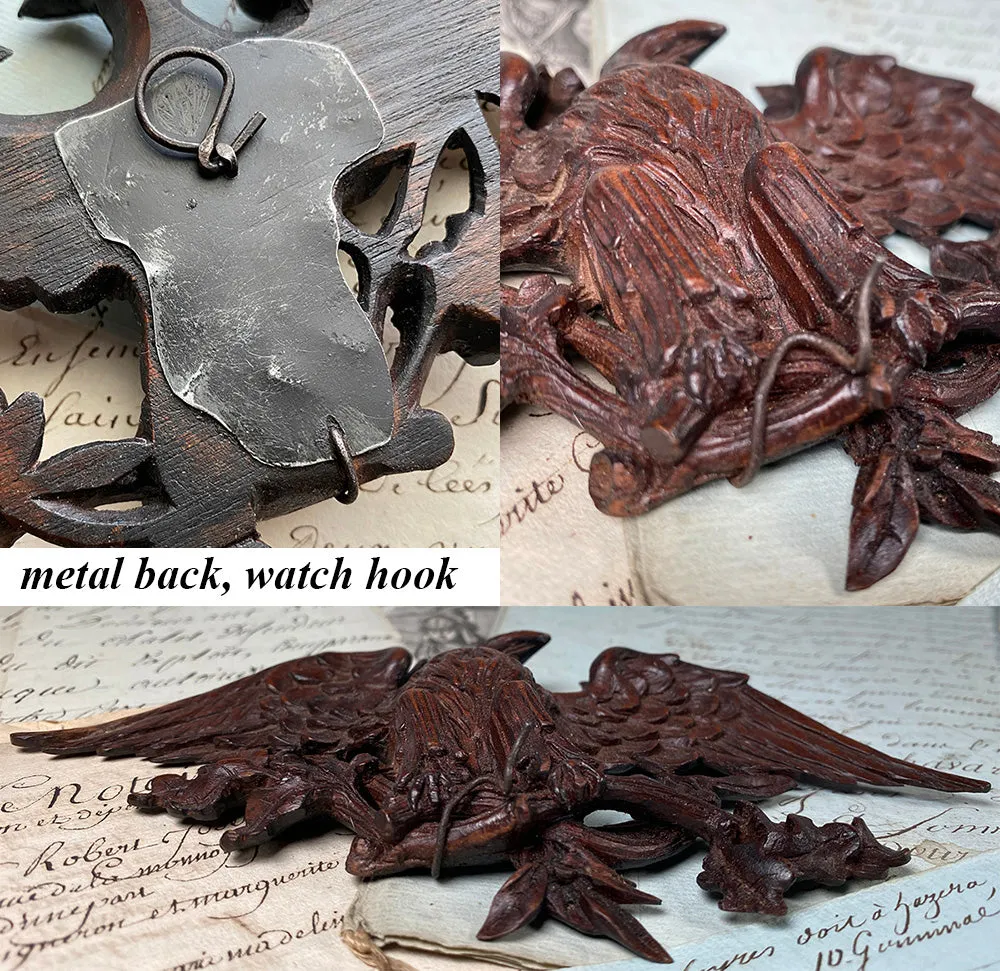 Vintage to Antique Swiss Black Forest Hand Carved Eagle Pocket Watch Stand, Holder, Plaque