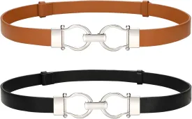 VONMELLI 2 Pack Women's Leather Belts for Jeans Dress Pants Ladies Waist Belt Skinny Belt with Fashion Gold Buckle