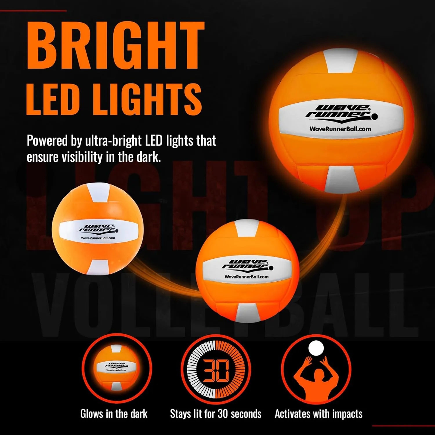 Wave Runner LED Light-Up Volleyball - Glow in The Dark Games - Size 10.35 in. with Pump and Batteries Included | Great for Adults, Teens & Players