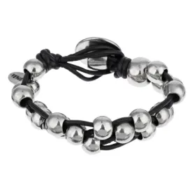 Web Black Leather & Metal Bracelet