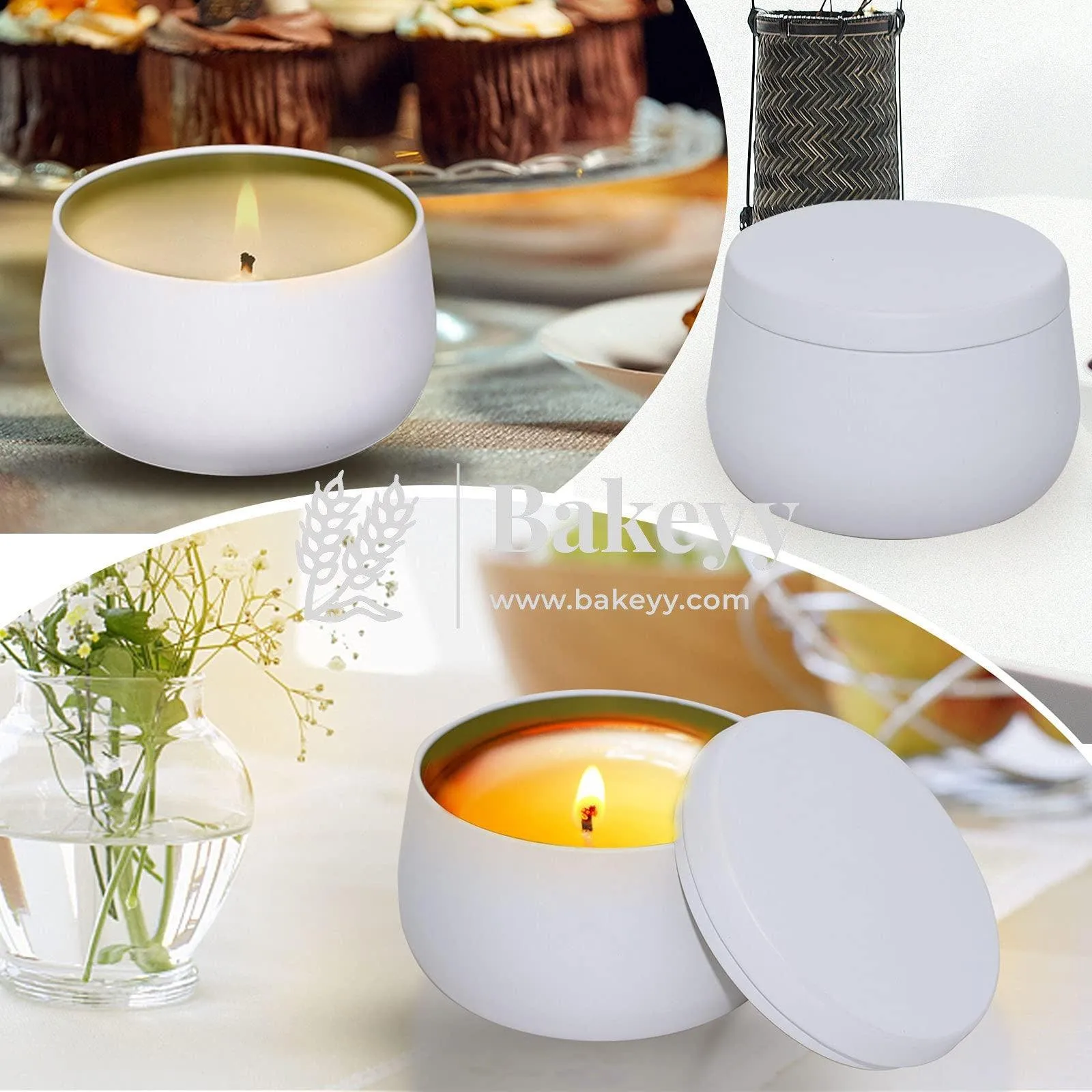 White Candle Tin Box | Empty Decorative Tin Box | Chocolate Box | Candy Box | Gift Box | Pack Of 8