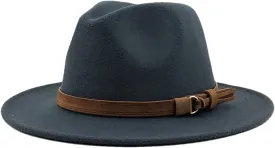 Women Men Fedora Hat with Leather Ribbon Gentleman Wide Brim Jazz Church Panama Sombrero Cap deep gray9 56-58CM