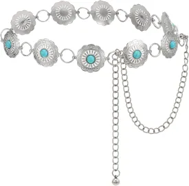 Women Western Metal Chain Belt Concho Belt Cowgirl Waist Link for Jeans Dresses Concert Boho