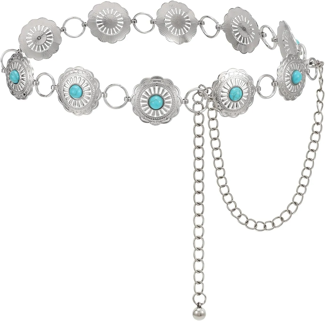 Women Western Metal Chain Belt Concho Belt Cowgirl Waist Link for Jeans Dresses Concert Boho