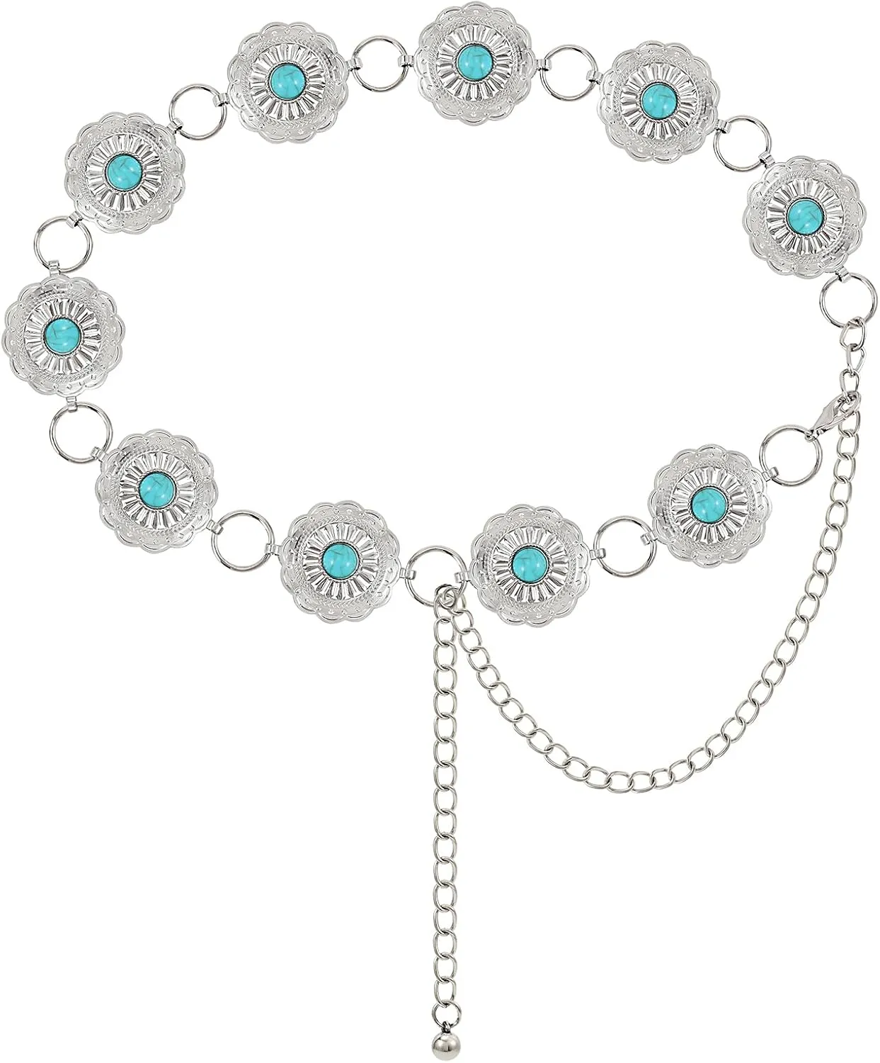 Women Western Metal Chain Belt Concho Belt Cowgirl Waist Link for Jeans Dresses Concert Boho