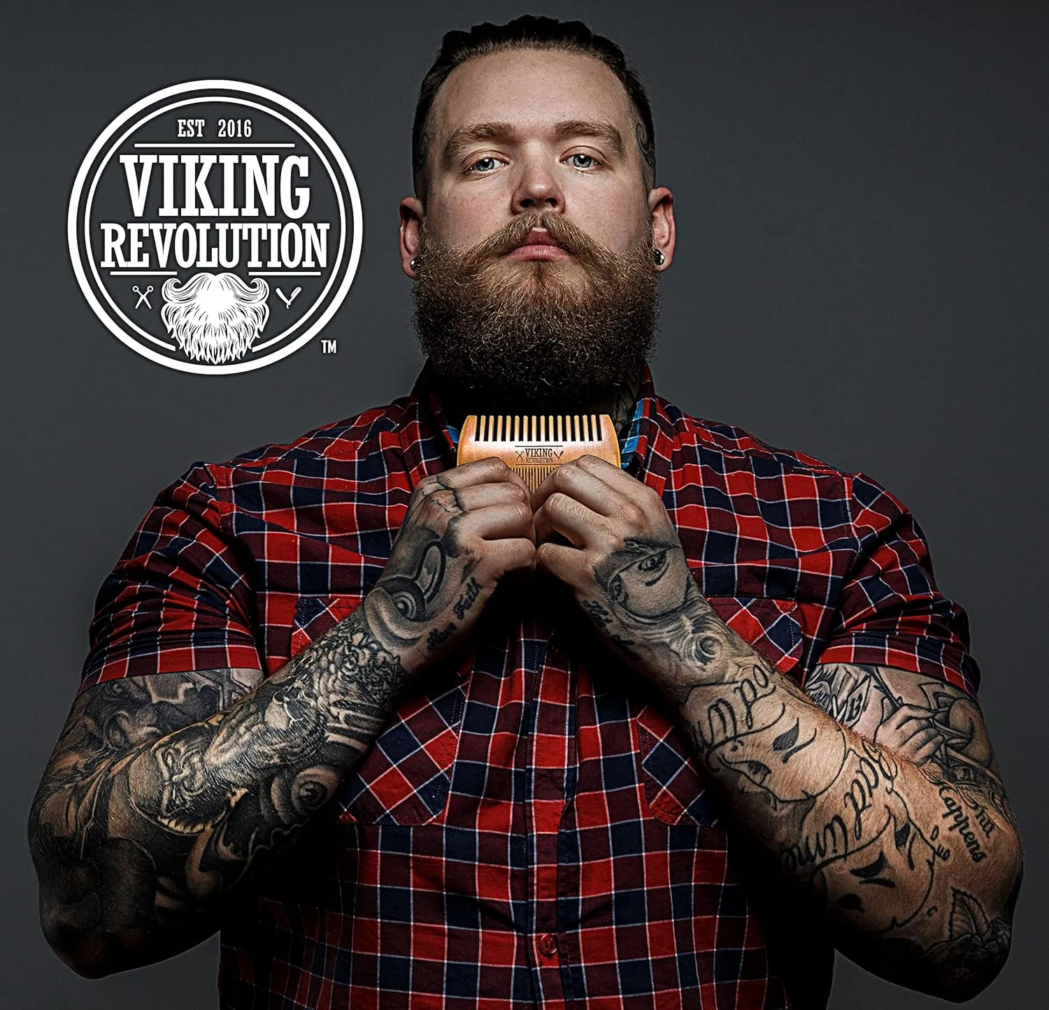 Wooden Beard Comb & Case, Dual Action Fine & Coarse Teeth, Perfect for use with Balms and Oils, Top Pocket Comb for Beards & Mustaches by Viking Revolution