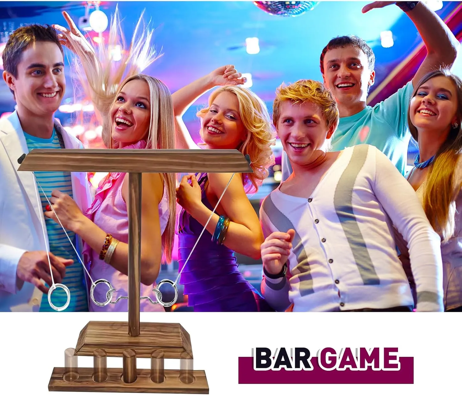 Wooden Ring Toss Game - Classic Hook and Ring Toss Game for Adults - Fun Bar Top Game for Parties and Family Gatherings Christmas Games