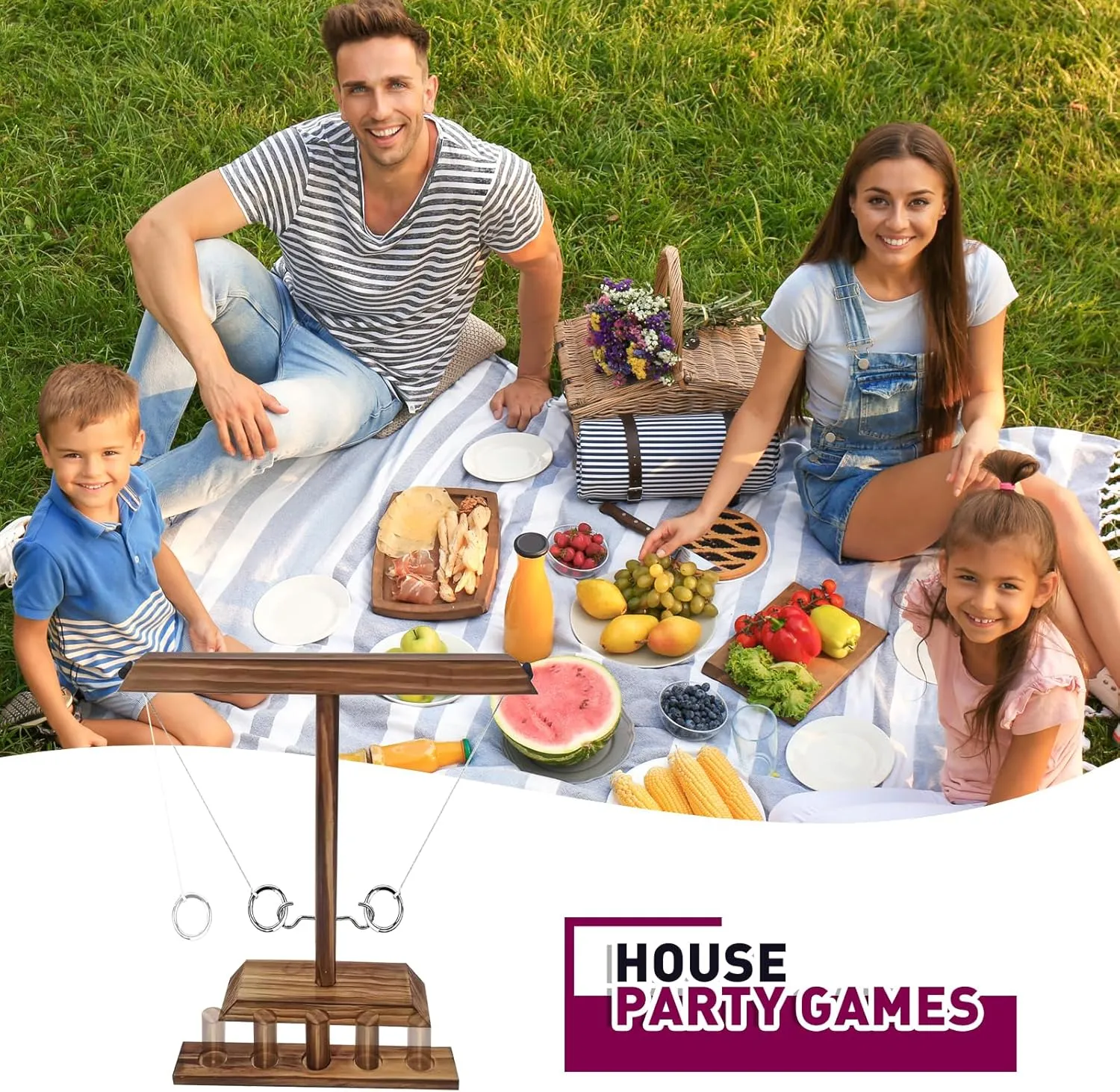 Wooden Ring Toss Game - Classic Hook and Ring Toss Game for Adults - Fun Bar Top Game for Parties and Family Gatherings Christmas Games