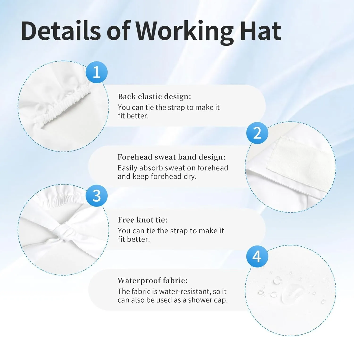 Working Cap Scrub Cap with Sweatband Adjustable Unisex Men Women Tie Back Hat Nurse Surgical Caps