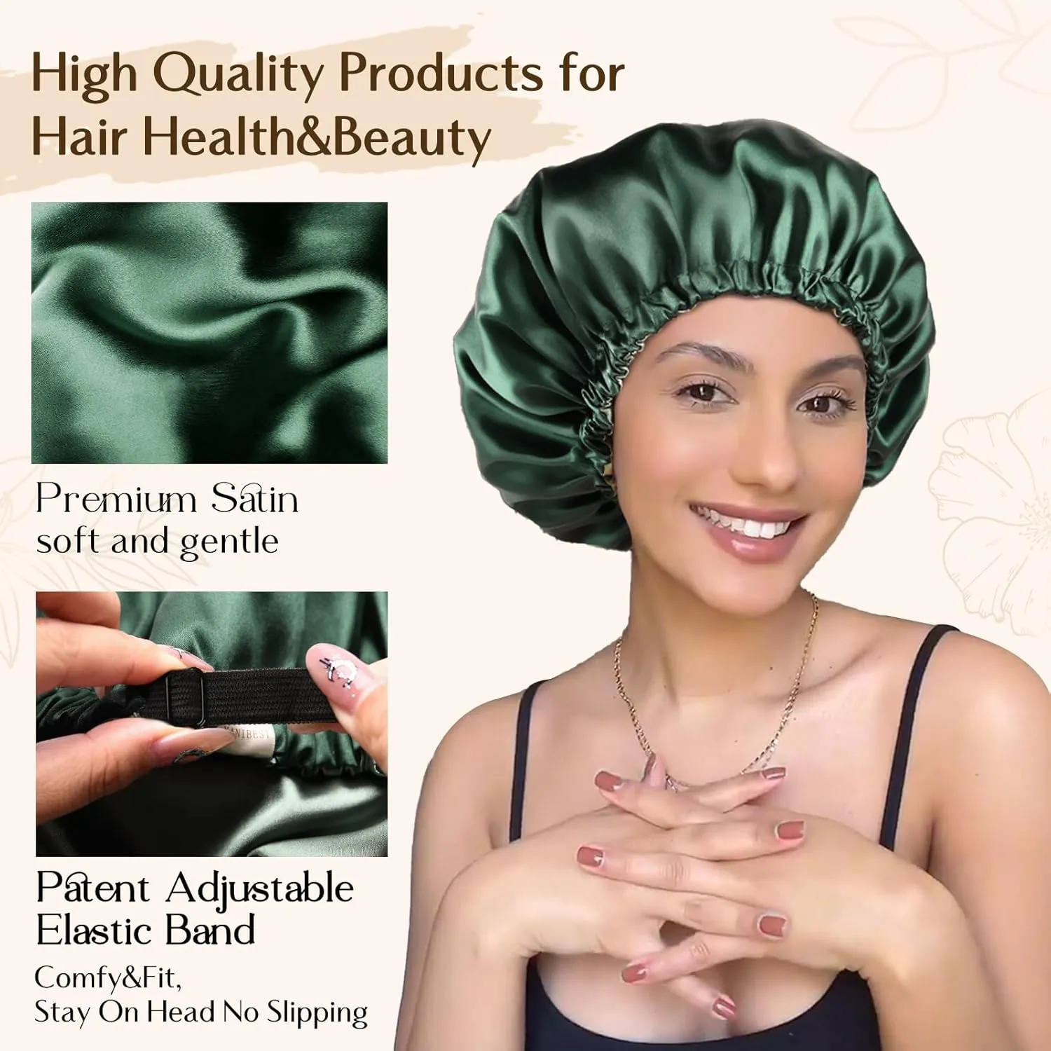 YANIBEST Double Layer Satin Bonnet Silk Bonnet Adjustable Hair Bonnet for Sleeping Bonnets for Women Curly Natural Hair Mom