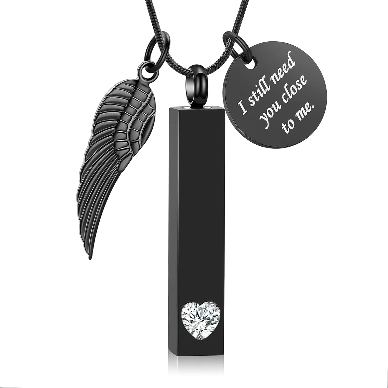 zeqingjw Cremation Jewelry for Ashes for Men Women with Angel Wing Charm Vertical Bar Urn Necklaces for Ashes Keepsake Loved Ones Memorial Vial Pendant