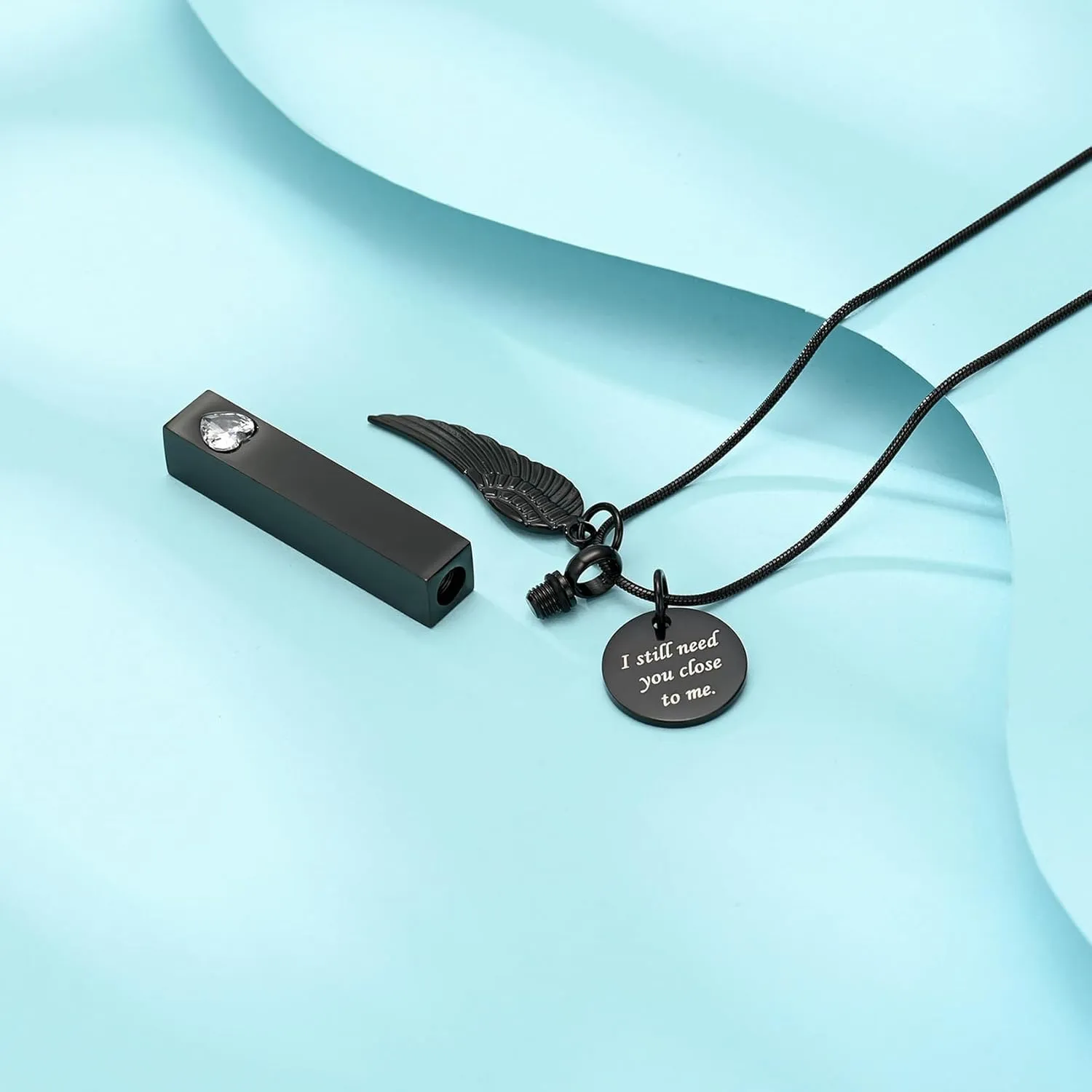 zeqingjw Cremation Jewelry for Ashes for Men Women with Angel Wing Charm Vertical Bar Urn Necklaces for Ashes Keepsake Loved Ones Memorial Vial Pendant
