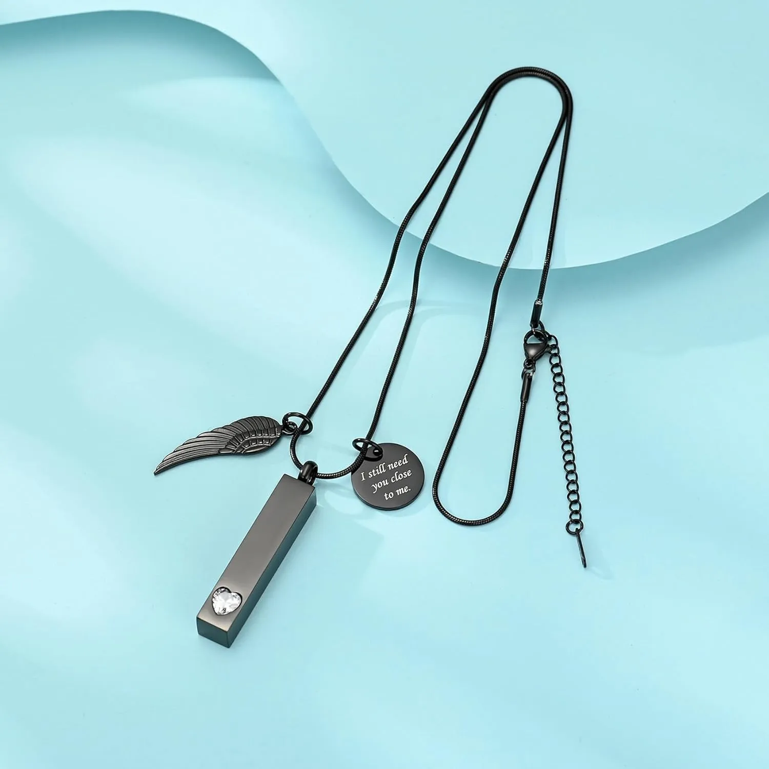 zeqingjw Cremation Jewelry for Ashes for Men Women with Angel Wing Charm Vertical Bar Urn Necklaces for Ashes Keepsake Loved Ones Memorial Vial Pendant