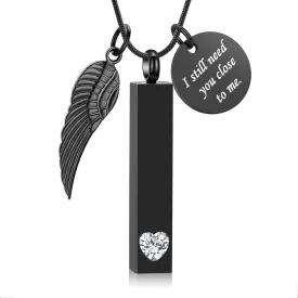 zeqingjw Cremation Jewelry for Ashes for Men Women with Angel Wing Charm Vertical Bar Urn Necklaces for Ashes Keepsake Loved Ones Memorial Vial Pendant