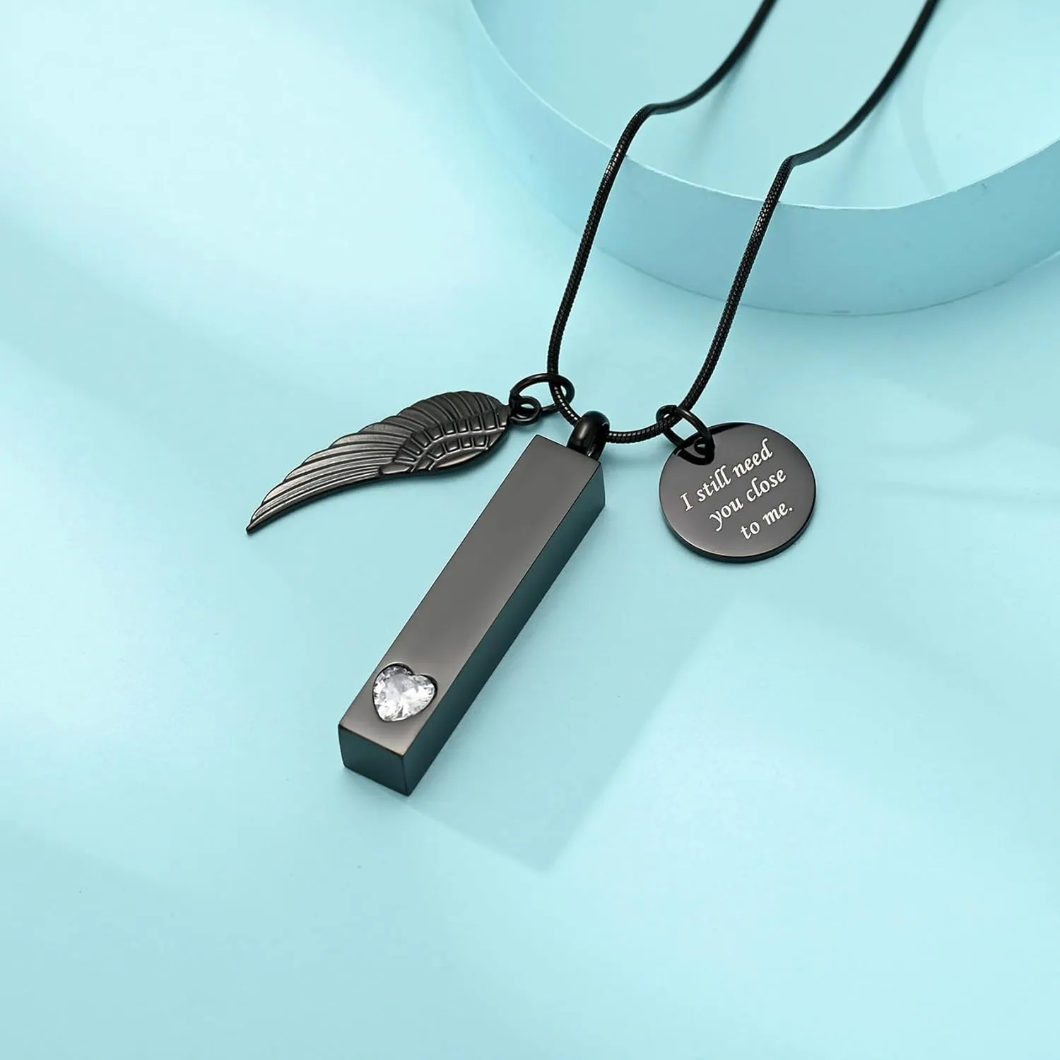 zeqingjw Cremation Jewelry for Ashes for Men Women with Angel Wing Charm Vertical Bar Urn Necklaces for Ashes Keepsake Loved Ones Memorial Vial Pendant